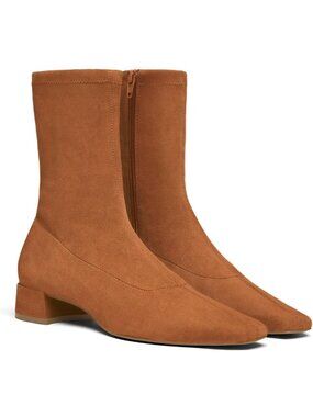 Women's Brown Ankle Boots Chunky Low Heel Square Toe Suede Zipper Cowgirl Boots